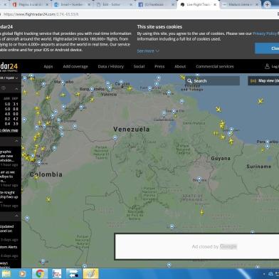 Sistema internacional de satélite que monitora voos mostra que nenhum avião sobrevoa Venezuela hoje.