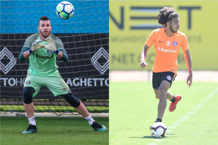 Montagem sobre fotos de Lucas Uebel / Divulgação Grêmio e Ricardo Duarte / Divulgação Inter