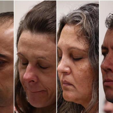  Montagem sobre fotos dos condenados no caso Bernardo. Da esquerda para a direita: Leandro, Graciele, Edelvâni e Evandro