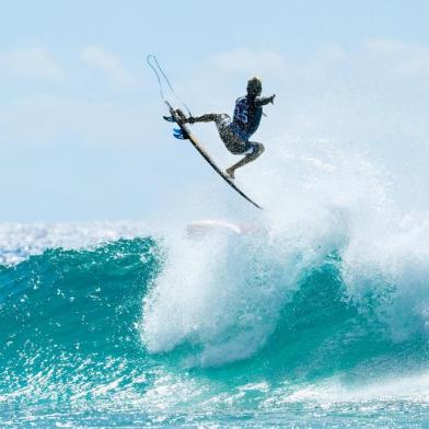 QUEENSLAND, AUSTRALIA - APRIL 8: Italo Ferreira of Brazil advances to the final of the 2019 Quiksilver Pro Gold Coast after winning Semi Final Heat 2 at Duranbah Beach on April 8, 2019 in Queensland, Australia.