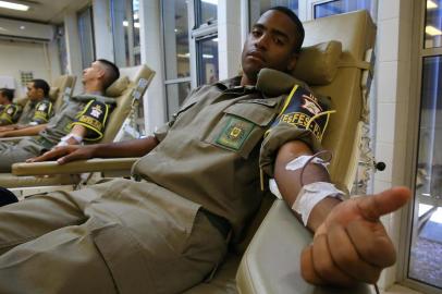  PORTO ALEGRE, RS, BRASIL, 09/04/2019-  Lançamento da segunda ação da Campanha Solidária da Brigada Militar: Doação de Sangue. Na foto- soldado Jesus(FOTOGRAFO: TADEU VILANI / AGENCIA RBS)