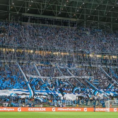 RS - FUTEBOL/CONMEBOL LIBERTADORES 2018 /GREMIO X RIVER PLATE - ESPORTES - Lance da partida entre Gremio e River Plate disputada na noite desta terca-feira, na Arena do Gremio, valida pelas semifinal da Conmebol Libertadores 2018. FOTO: LUCAS UEBEL/GREMIO FBPA