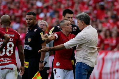  PORTO ALEGRE, RS, BRASIL, 14.04.2019. Inter e Grêmio se enfrentam no Beira-Rio em primeira partida pela final do Campeonato Gaúcho 2019. Clássico é o Gre-Nal de número 419.(Foto: Marco Favero / Agencia RBS)Indexador: Felix Zucco