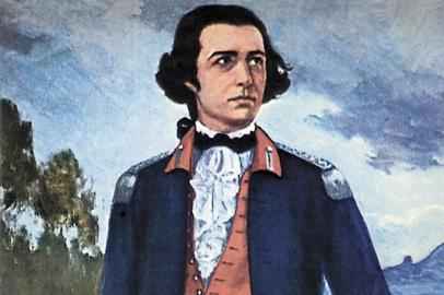 Joaquim José da Silva Xavier, o Tiradentes, retratado com seu uniforme de Alferes.