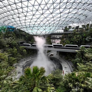 Newly built Changi Jewel complex at the Changi international airport is pictured during a media preview in Singapore on April 11, 2019. (Photo by Roslan RAHMAN / AFP)