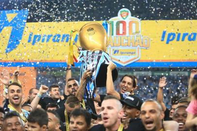  PORTO ALEGRE, RS, BRASIL, 17.04.2019. Inter e Grêmio se enfrentam na Arena pela final do Campeonato Gaúcho 2019. Clássico é o Gre-Nal de número 420.(FOTOGRAFO: JEFFERSON BOTEGA / AGENCIA RBS)