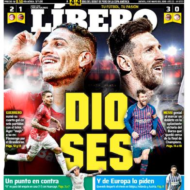 Jornal Líbero, do Peru, colocou em sua capa Paolo Guerrero ao lado de Messi