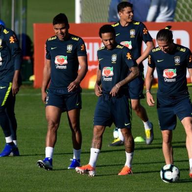  28/05/2019 - Brasil - RJ - Teresopolis - Copa America 2019 2019 - treino - Casemiro, Neymar e Filipe Luis - Granja Comary - Foto : Pedro Martins / MowaPressLocal: TeresopolisIndexador: Pedro Martins