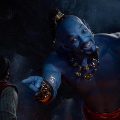 Aladdin (Mena Massoud) meets the larger-than-life blue Genie (Will Smith) in DisneyÃ¢â¬â¢s live-action adaptation ALADDIN, directed by Guy Ritchie.