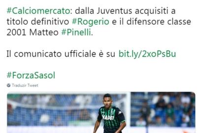 Conta do Twitter registra compra do lateral-esquerdo Rogério, ex-Inter, pelo Sassuolo