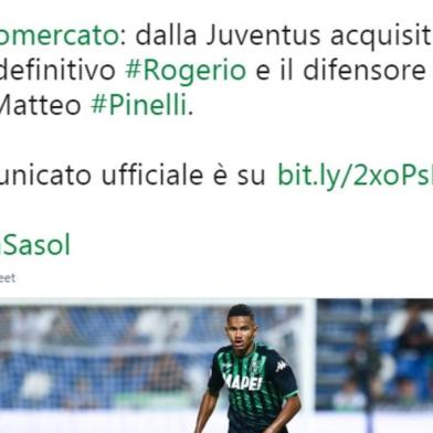 Conta do Twitter registra compra do lateral-esquerdo Rogério, ex-Inter, pelo Sassuolo