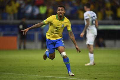  Brazil's Gabriel Jesus celebrates after scoring against Argentina during their Copa America football tournament semi-final match at the Mineirao Stadium in Belo Horizonte, Brazil, on July 2, 2019. (Photo by Pedro UGARTE / AFP)Editoria: SPOLocal: Belo HorizonteIndexador: PEDRO UGARTESecao: soccerFonte: AFPFotógrafo: STF