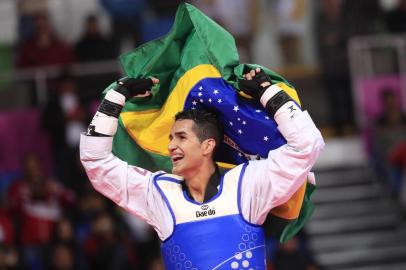 Lima, Sunday July 28, 2019 - Edival Marques from Brasil, celebrates after winning the MenÂ´s Under 68kg  of 8 Taekwondo competition at the Villa Deportiva Regional del Callao at the Pan American Games Lima 2019.Copyright Juan Carlos Guzman / Lima 2019Mandatory credits: Lima 2019** NO SALES ** NO ARCHIVES **