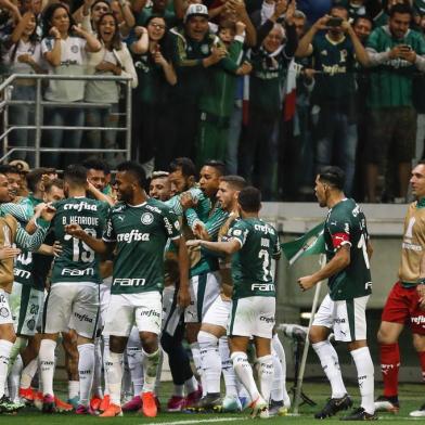 SÃO PAULO, SP - 30.07.2019: PALMEIRAS X GODOY CRUZ - Time comemora gol de Raphael Veiga durante jogo entre Palmeiras x Godoy Cruz (ARG) realizado no Allianz Parque, Zona Oeste de São Paulo. A partida é a segunda válida pelas oitavas de final da Copa Libertadores da América 2019. (Foto: Ricardo Moreira/Fotoarena/Lancepress!)