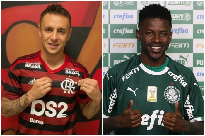 Montagem sobre fotos de Alexandre Vidal /  Flamengo e Cesar Greco/ Palmeiras