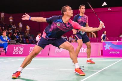  Francielton Farias e FabrÃ­cio Farias (Brasil) na competiÃ§Ã£o de duplas masculinas do badminton nos Jogos Pan-Americanos Lima 2019. Local: Polidesportivo 3, em Videna, em Lima, no Peru. Data: 30.07.2019. Foto: Abelardo Mendes Jr/ rededoesporte.gov.br