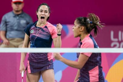  Jaqueline Lima e Samia Lima (Brasil) na semifinal das duplas femininas do badminton nos Jogos Pan-Americanos Lima 2019. Local: Polidesportivo 3, em Videna, em Lima, no Peru. Data: 01.08.2019. Crédito obrigatório: Abelardo Mendes Jr/ rededoesporte.gov.br