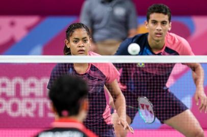  FabrÃ­cio Farias e Jaqueline Lima (Brasil), na semifinal de duplas mistas do badminton nos Jogos Pan-Americanos Lima 2019. Local: Polidesportivo 3, em Videna, em Lima, no Peru. Data: 01.08.2019. Foto: Abelardo Mendes Jr/ rededoesporte.gov.br