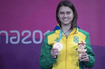  07.08.2019 - Jogos Pan-Americanos Lima 2019 - Lima (PER) - Premiação do tenis de mesa no complexo esportivo Videna. Na foto a atleta brasileira Bruna Takahashi, medalha de bronze na competição  Foto: ©Jonne Roriz/COBLocal: LimaFonte: Jonne Roriz/COB