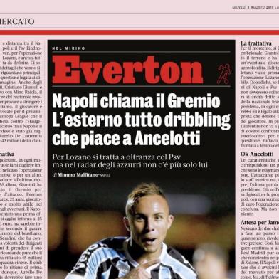 Everton e sua ida para o Napoli são notícias no jornal La Gazzettta dello Sport