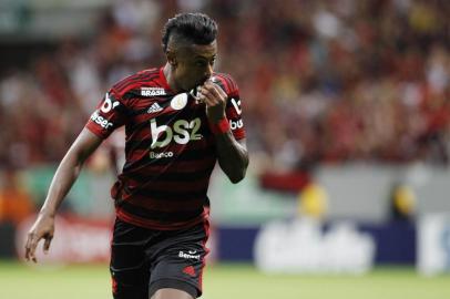 Bruno Henrique do Flamengo comemora seu gol contra o Vasco durante partida entre Vasco e Flamengo pela 15Âª rodada do Campeonato Brasileiro 2019 no EstÃ¡dio ManÃ© Garrincha, neste sÃ¡bado 17.