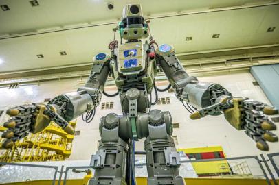 This handout picture taken on July 26, 2019 and released by the official website of the Russian State Space Corporation ROSCOSMOS on August 21, 2019 shows Russian humanoid robot Skybot F-850 (Fedor) being tested ahead of its flight on board Soyuz MS-14 spacecraft at the Baikonur Cosmodrome in Kazakhstan. - Russia space agency Roscosmos is about to send a humanoid robot to the International Space Station. Skybot F-850 will be sent to the ISS on August 22 on board the Soyuz MS-14 spacecraft, and will spend over two weeks there before returning to Earth on September 7.Its the first time that a robot will take the commanders place in a Soyuz  the Skybot will monitor and report on conditions during the otherwise uncrewed flight. (Photo by - / Roscosmos space agency / AFP) / RESTRICTED TO EDITORIAL USE - MANDATORY CREDIT AFP PHOTO / ROSCOSMOS / Space Center Yuzhny/TsENKI  / - NO MARKETING NO ADVERTISING CAMPAIGNS - DISTRIBUTED AS A SERVICE TO CLIENTS