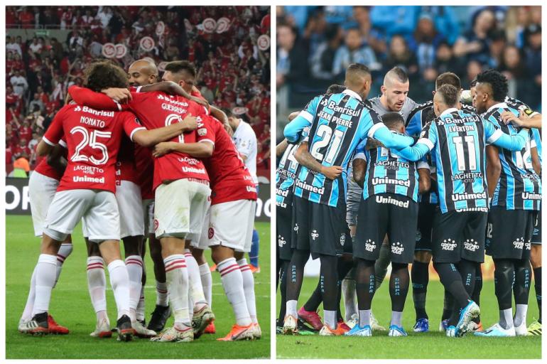 Montagem sobre fotos de Ricardo Duarte e Lucas Uebel / Divulgações Inter e Grêmio