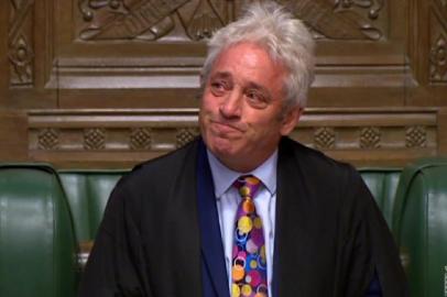 A video grab from footage broadcast by the UK Parliaments Parliamentary Recording Unit (PRU) shows Speaker of the House of Commons John Bercow announcing to MPs that he would step down from his role on September 9, 2019 in London. - The speaker of Britains House of Commons John Bercow said on Monday he would step down within weeks, amid criticism by Brexit hardliners who say he has twisted parliamentary rules to undermine them. (Photo by - / various sources / AFP) / RESTRICTED TO EDITORIAL USE - MANDATORY CREDIT  AFP PHOTO / PRU  - NO USE FOR ENTERTAINMENT, SATIRICAL, MARKETING OR ADVERTISING CAMPAIGNS - EDITORS NOTE THE IMAGE HAS BEEN DIGITALLY ALTERED AT SOURCE TO OBSCURE VISIBLE DOCUMENTS