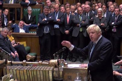 A video grab from footage broadcast by the UK Parliaments Parliamentary Recording Unit (PRU) shows Britains Prime Minister Boris Johnson speaking following the announcement of the result of a vote on his motion for an early parliamentary general election, a motion that did not carry, in the House of Commons in London on September 10, 2019. - British MPs rejected a second attempt by Prime Minister Boris Johnson on September 10 to call an early election to break the Brexit deadlock, in a final show of defiance before he controversially suspends parliament. (Photo by HO / various sources / AFP) / RESTRICTED TO EDITORIAL USE - MANDATORY CREDIT  AFP PHOTO / PRU  - NO USE FOR ENTERTAINMENT, SATIRICAL, MARKETING OR ADVERTISING CAMPAIGNS - EDITORS NOTE THE IMAGE HAS BEEN DIGITALLY ALTERED AT SOURCE TO OBSCURE VISIBLE DOCUMENTS