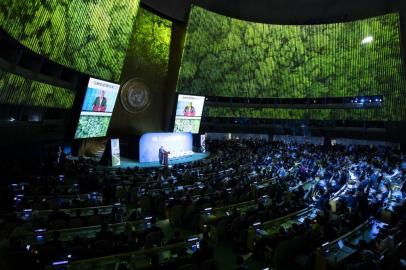  The Secretary General of the UN,  Antonio Guterres speaks during the UN Climate Action Summit on September 23, 2019 at the United Nations Headquarters in New York City. (Photo by Johannes EISELE / AFP)Editoria: POLLocal: New YorkIndexador: JOHANNES EISELESecao: politics (general)Fonte: AFPFotógrafo: STF