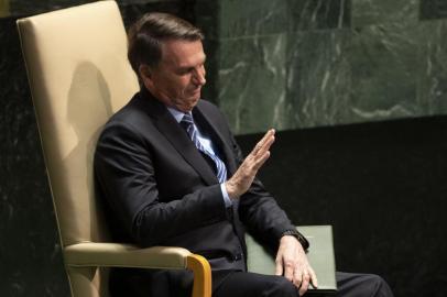 O presidente do Brasil, Jair Bolsonaro, discursa na abertura da Assembleia Geral da ONU, em 2019, em Nova Iorque