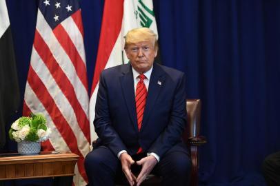 US President Donald Trump attends a meeting with Iraqi Prime Minister Adil Abdul-Mahdi (not pictured) in New York, September 24, 2019, on the sidelines of the United Nations General Assembly. (Photo by SAUL LOEB / AFP)