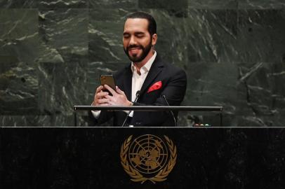 UN General Assembly general debateSalvadoran President Nayib Armando Bukele speaks during the 74th Session of the General Assembly at UN Headquarters in New York on September 26, 2019. (Photo by TIMOTHY A. CLARY / AFP)Editoria: POLLocal: United NationsIndexador: TIMOTHY A. CLARYSecao: weather scienceFonte: AFPFotógrafo: STF