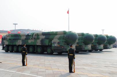 Military vehicles carrying DF-41 intercontinental ballistic missiles drive past Tiananmen Square during the military parade marking the 70th founding anniversary of Peoples Republic of China, on its National Day in Beijing Military vehicles carrying DF-41 intercontinental ballistic missiles drive past Tiananmen Square during the military parade marking the 70th founding anniversary of Peoples Republic of China, on its National Day in Beijing, China October 1, 2019. REUTERS/Thomas Peter ORG XMIT: TPE06Local: BEIJING ;China