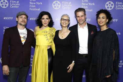 NEW YORK, NEW YORK - OCTOBER 01: Jony Mars, Julia Marie Peterson, Sonia Braga, Brian Townes and Barbara Colen pose during the film Bacurau at the 57th New York Film Festival at Alice Tully Hall, Lincoln Center on October 01, 2019 in New York City.   John Lamparski/Getty Images for Film at Lincoln Center/AFP