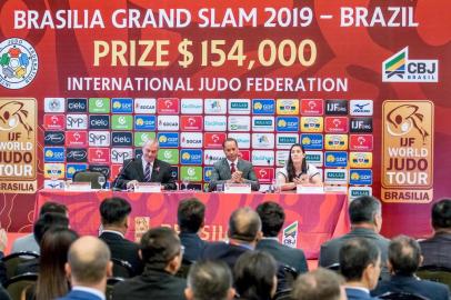 Mayra Aguiar durante sorteio das chaves deste sábado no  Grand Slam de Judô de Brasília  (Rafal Burza/CBJ) 