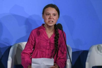  Youth Climate activist Greta Thunberg speaks during the UN Climate Action Summit on September 23, 2019 at the United Nations Headquarters in New York City. (Photo by TIMOTHY A. CLARY / AFP)Editoria: POLLocal: New YorkIndexador: TIMOTHY A. CLARYSecao: politics (general)Fonte: AFPFotógrafo: STF