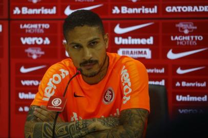 PORTO ALEGRE, RS, BRASIL, 23-10-2019: Paolo Guerrero durante entrevista coletiva no CT Parque Gigante. (FOTOGRAFO: MATEUS BRUXEL / AGENCIA RBS)