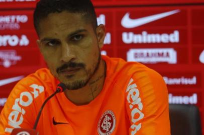 PORTO ALEGRE, RS, BRASIL, 23-10-2019: Paolo Guerrero durante entrevista coletiva no CT Parque Gigante. (FOTOGRAFO: MATEUS BRUXEL / AGENCIA RBS)