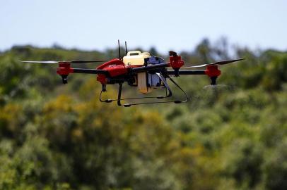  PANTANO GRANDE - RIO GRANDE DO SUL - BRASIL -  Drones na agricultura. Pulverização com drones automatizados antes do plantil de eucaliptos em Pantano Grande. (FOTO: LAURO ALVES/AGENCIA RBS)