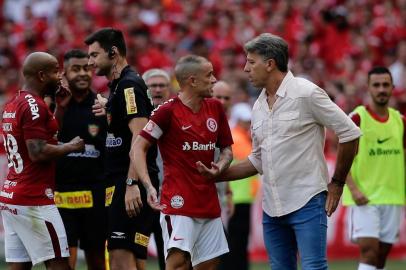  PORTO ALEGRE, RS, BRASIL, 14.04.2019. Inter e Grêmio se enfrentam no Beira-Rio em primeira partida pela final do Campeonato Gaúcho 2019. Clássico é o Gre-Nal de número 419.(Foto: Marco Favero / Agencia RBS)Indexador: Felix Zucco