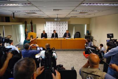  **EM BAIXA**PORTO ALEGRE, RS, BRASIL, 06/11/2019- Coletiva de imprensa a respeito das investigação da gestão 2015/2016 do Inter na sede do MP. (Foto: Mateus Bruxel / Agência RBS)