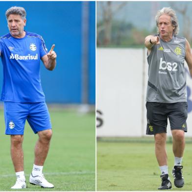 Renato Portaluppi, técnico do Grêmio, e Jorge Jesus, treinador do Flamengo