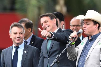 Brazilian President Jair Bolsonaro (C) gives the thumb up during the launch of his new party, the Alliance for Brazil, at a hotel in Brasilia on November 20, 2019. - Bolsonaro left the Social Liberal Party after a disagreement with the party president Luciano Bivar. (Photo by EVARISTO SA / AFP)