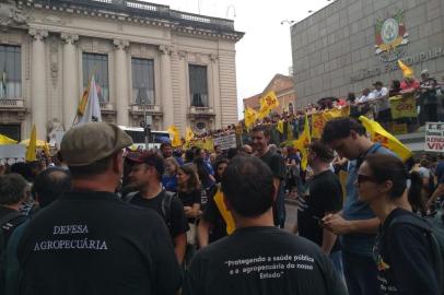 Servidores da Secretaria da Agricultura em greve na frente do Palácio Piratini