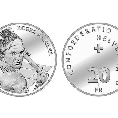  This handout picture made available on December 2, 2019 in Bern by Swiss Federal mint agency Swissmint shows a Roger Federer silver coin. - Swiss tennis player Roger Federer preparing his emblematic reverse with one hand: this is the image that will adorn a 20 Swiss franc silver coin minted by Swissmint, for the first time in its history, dedicating a Swiss commemorative coin to a living person. (Photo by Handout / Swissmint / AFP) / RESTRICTED TO EDITORIAL USE - MANDATORY CREDIT AFP PHOTO / SWISSMINT - NO MARKETING NO ADVERTISING CAMPAIGNS - DISTRIBUTED AS A SERVICE TO CLIENTSEditoria: SPOLocal: BernIndexador: HANDOUTSecao: celebrityFonte: SwissmintFotógrafo: STR<!-- NICAID(14350998) -->