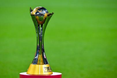 The trophy is seen on the pitch ahead of the 2019 FIFA Club World Cup Final football match between England's Liverpool and Brazil's Flamengo at the Khalifa International Stadium in the Qatari capital Doha on December 21, 2019. (Photo by Giuseppe CACACE / AFP)