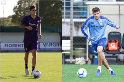 Pedro, centroavante da Fiorentina, e Kannemann, zagueiro do Grêmio