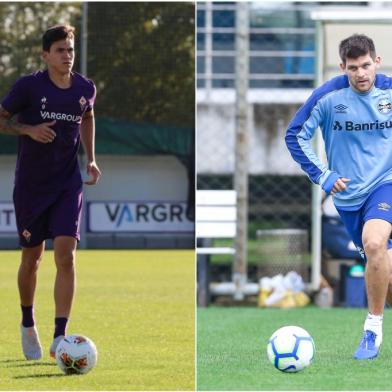 Pedro, centroavante da Fiorentina, e Kannemann, zagueiro do Grêmio