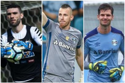 Comparação entre os números dos goleiros do Grêmio: Vanderlei, Paulo Victor e Julio César